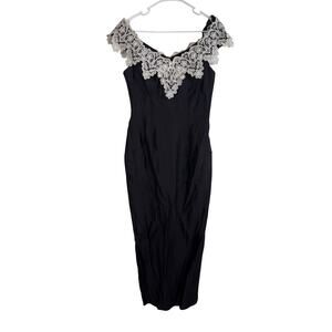 Vintage 80s 90s Jessica McClintock Style Off The Shoulder Black Dress